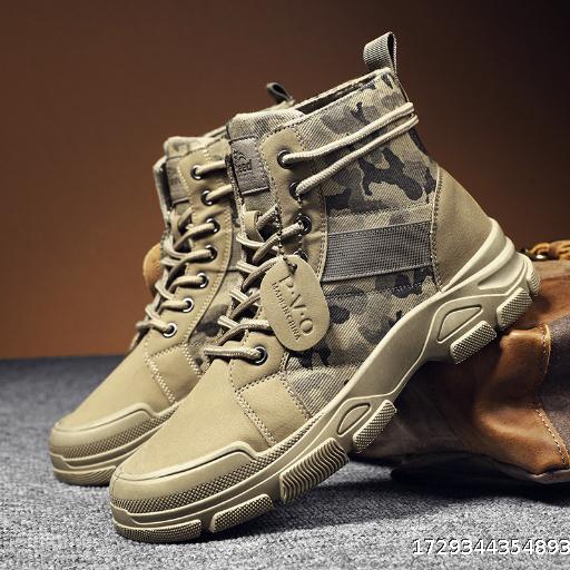 Camo Men's boots Four Seasons Boys Trend Boots Casual work shoes Mid-help Doc Martens Retro desert combat boots