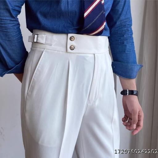 Casual high-waisted trousers for men in autumn, Parisian button business elegant straight pants, Naples vintage elegant suit pants.