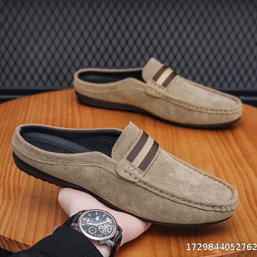 Loafers men's soybean shoes men's shoes summer new one foot stirrups British style breathable leisure half-toe lazy shoes