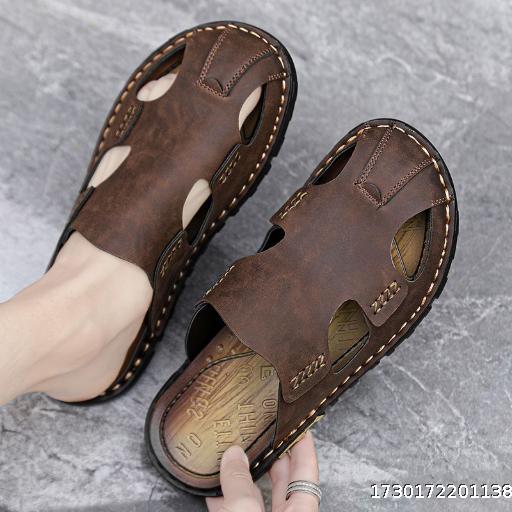 Plus-size Sandals men's Roman Baotou beach shoes driving outside wear non-slip wear sandals slippers