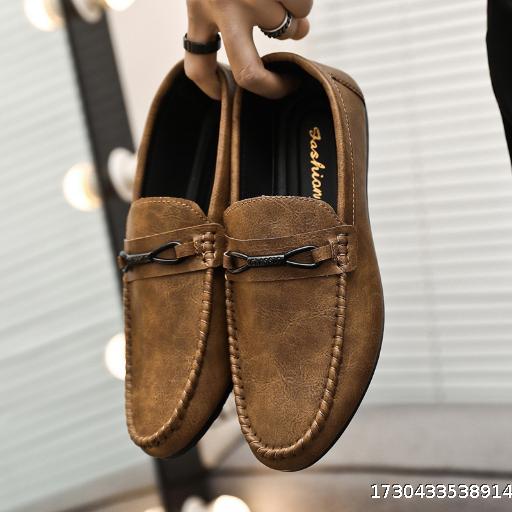 2024 Summer New LeFu Shoes Men's Korean Edition Breathable Men's Casual Leather Shoes Men's Soft Bottom