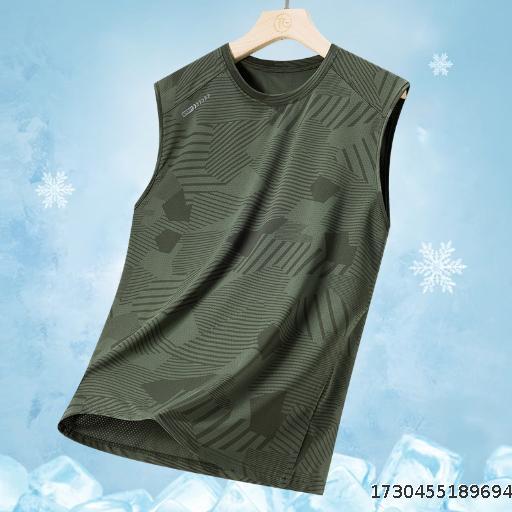 Summer Ice Silk Tank Top T-shirt Men's Camo Quick drying Elastic Outdoor Sports Thin Air Conditioning Casual Sleeveless Shirt