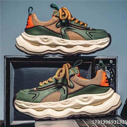 2024 Spring New Thick soled Tall Men's Sports Shoes Trendy Mesh Breathable Dad Shoes Personalized Explosive Street Men's Shoes