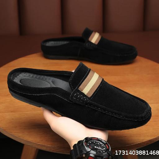 Fashion Sheepskin Mens Half Slippers Breathable Mens Casual Shoes Outdoor Men Loafers Lazy Shoes Flats Comfortable Male Sneakers