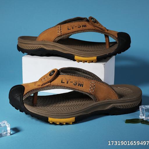 Summer Open toed Large Size Baotou People's Initial Layer Leather Casual Cool Slippers