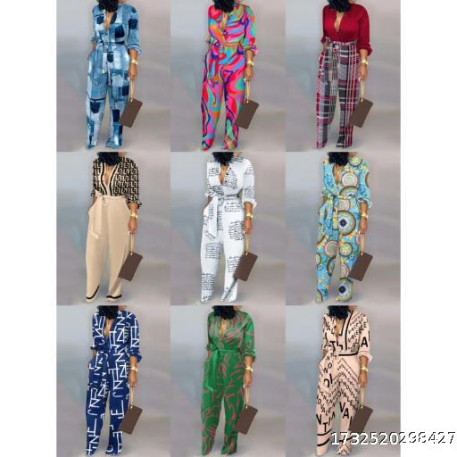 Women's loose plus size jumpsuit autumn and winter high waisted casual straight leg jumpsuit