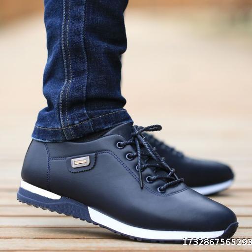 men's casual leather shoes Korean style youth leather waterproof sports shoes non-slip plus velvet warm shoes men