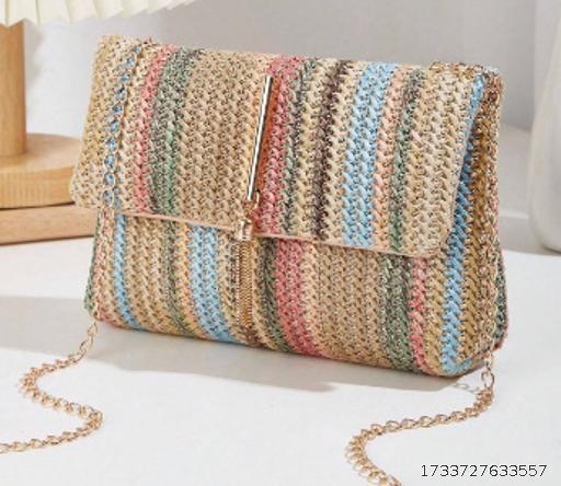 Fashion Women's Crossbody Bag Straw Woven Women's Bag Lock Buckle Closure Simplicity