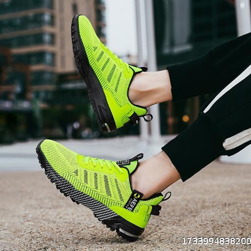 Autumn new fluorescent green men's air cushion casual sneakers oversized 47 breathable lightweight mesh running men's shoes