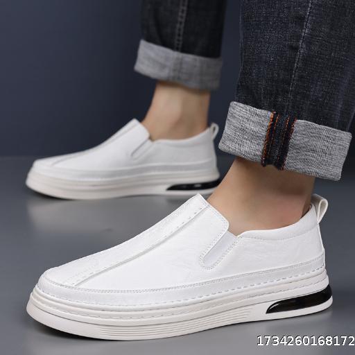 2024 Spring and Autumn Leather Shoes Soft Leather Men's Shoes Soft Bottom Men's Business Casual White Shoes British Fashion Set Leg Bean Shoes