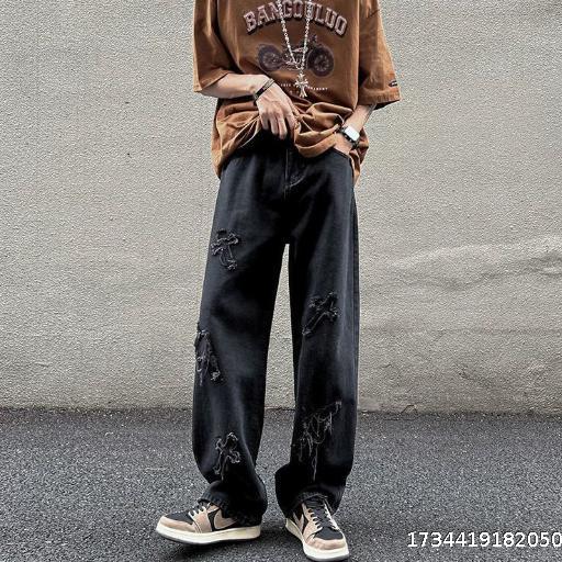 Cross Tie Cloth Jeans for Men and Women Summer Loose Wide Leg Pants West Coast Trendy Brand Ins High Street Straight Leg Pants