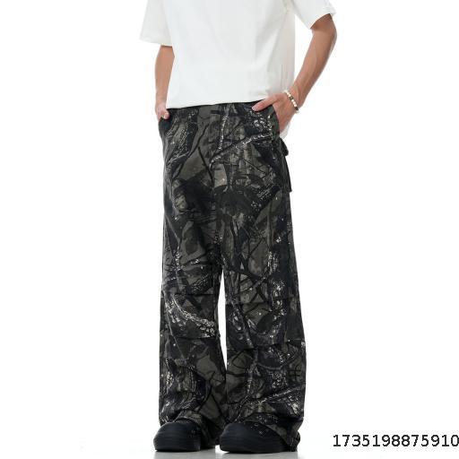 American retro camouflage pleated work pants