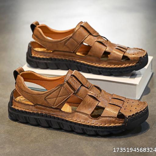 Genuine leather sandals men's beach shoes Baotou cowhide leather casual cowhide sole