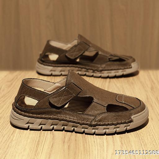 Sandals Men's Summer Genuine Leather Breathable Fashion Versatile Hollow Leisure Outdoor Beach Shoes