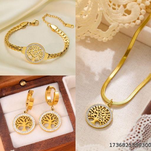 Europe and the United States fashion light luxury senior sense of diamond-set tree of life earrings earrings simple retro earrings
