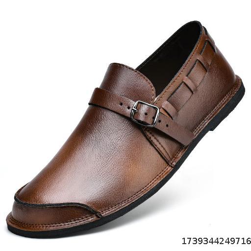 Genuine leather men's shoes fashion lazy casual leather shoes waterproof men's cowhide retro wide toe caps one-step driving shoes