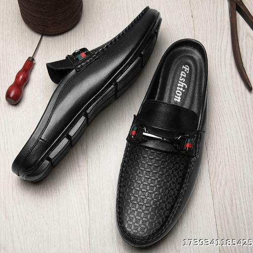 Summer men's shoes genuine leather closed toe slippers men's moccasins Korean style all-match slip-on lazy shoes leather sandals