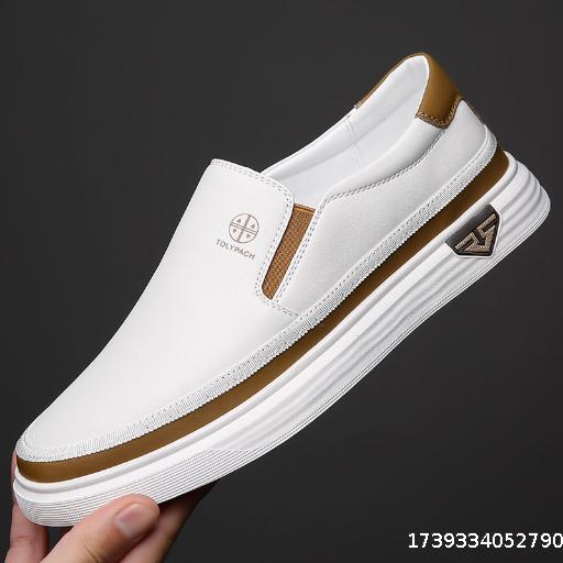 2025 Spring/Summer New Men's Baita Casual Leather Shoes Soft Leather Soft Bottom Lazy One Step Single Shoes White Shoes