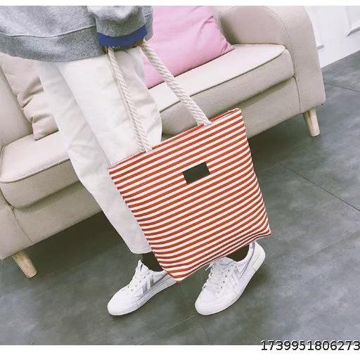 2025 New Canvas Bag Striped Canvas Bag Women's Single Shoulder Hemp Rope Tote Bag