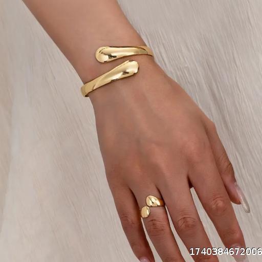 Fashion Geometry Tear Bead Bracelet Gold Water Drop Adjustable Opening Bracelet Set