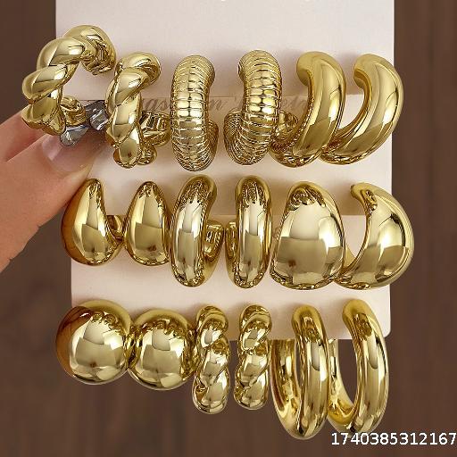 Advanced gold personality exaggerated ccb earrings creative Fried Dough Twists earrings set 3 pairs