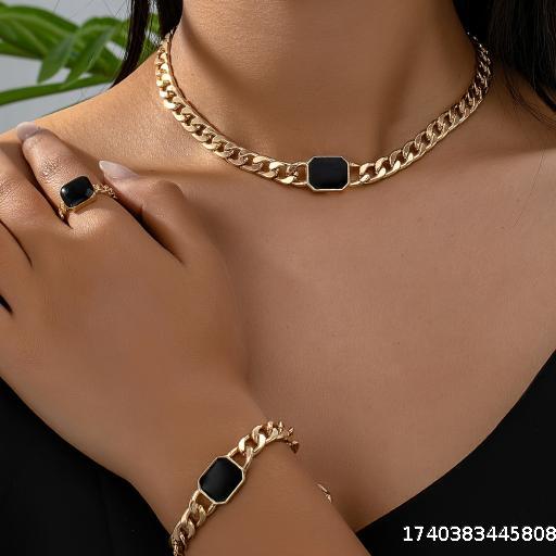 Minimalist Personalized Jewelry Exaggerated Geometric Square Chain Necklace Bracelet Ring Jewelry Set