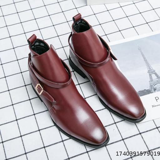 Men's high-top leather shoes British Martin boots pointed toe height-enhancing youth mid-top leather boots trendy Korean casual shoes