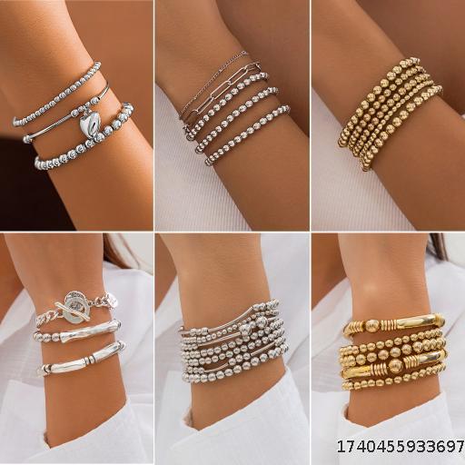 Niche Design Heart Charm Metal Style Bracelet Sweet Cool Beaded Stacking Bracelet