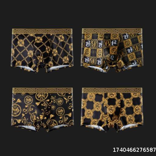 4 prices price ! Luxurious black gold men's underwear, comfortable and breathable boxer shorts, youth men's four cornered personalized shorts