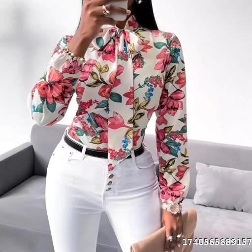 Fashionable Women's Printed Shirt Top Long Sleeve Explosive