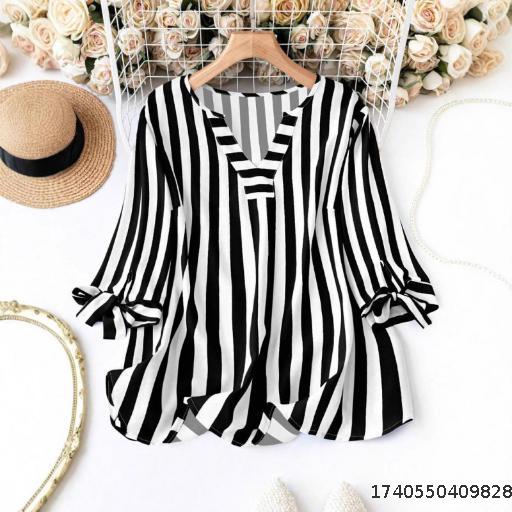 2025 Spring/Summer New Women's Striped Shirt Shirt Top Versatile European and American Spot Blue and White Summer