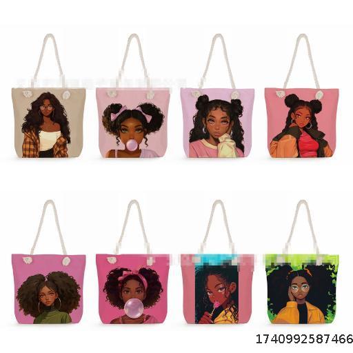 Outdoor Practical Versatile Retro Shoulder Bag Cartoon Printed Handbag Large Capacity Beach Bag