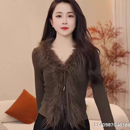 Mao Mao Splicing Style V-neck Strap Horn Sleeve