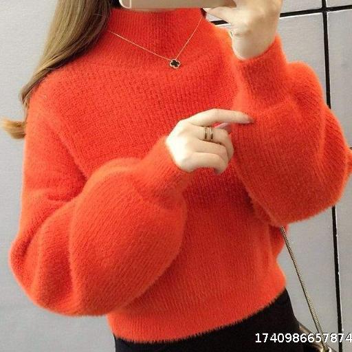 Sweater Short Lantern Sleeve Base Knitted Sweater Thick