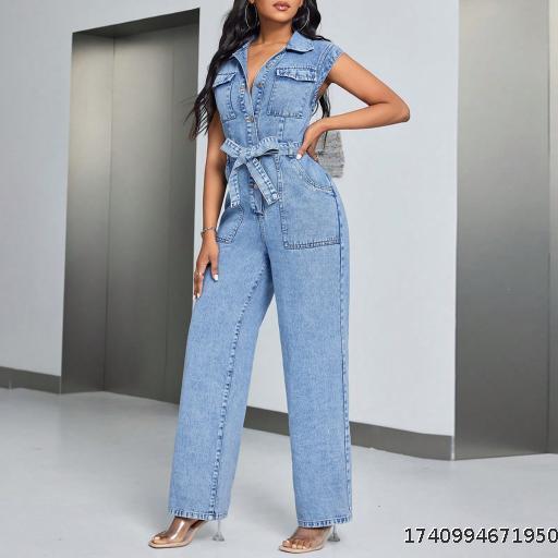 Fashion Cowboy Women's Clothing European and American Foreign Trade Sleeveless Casual jumpsuit Pants Jeans