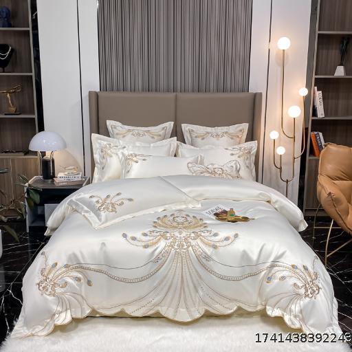 European style four piece set pure cotton tencel embroidery quilt cover washed silk bedding