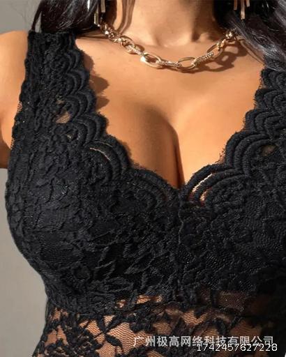 New summer and autumn unique black sexy lace top