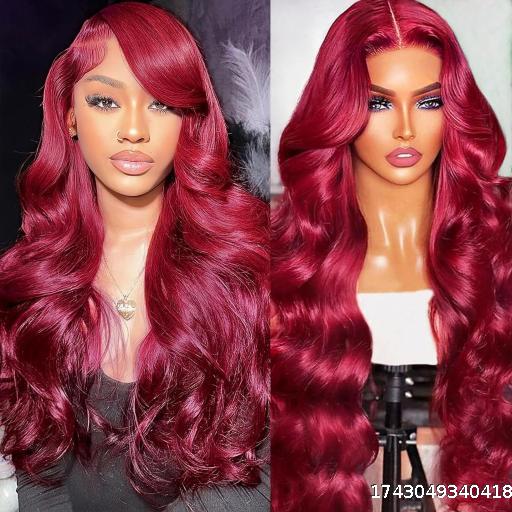 Hot selling front lace wig European and American ladies 13*4 hand-woven lace headpiece wine red long curly wig