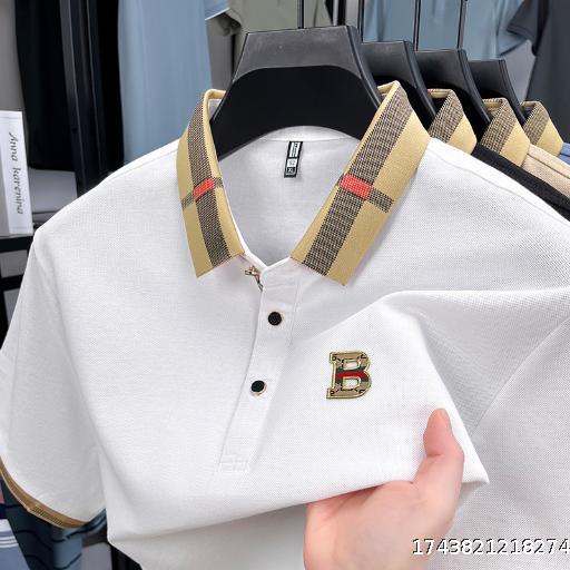 Summer short-sleeved POLO shirt for men high-end casual fashion B-label contrast color lapel
