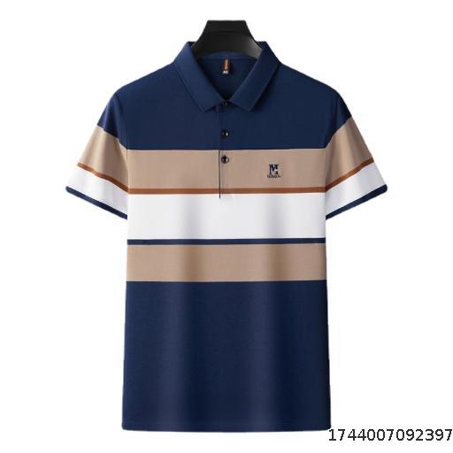 Men's Short sleeved T-shirt Polo Shirt Striped Collar Middle aged Men Polo Shirt Top