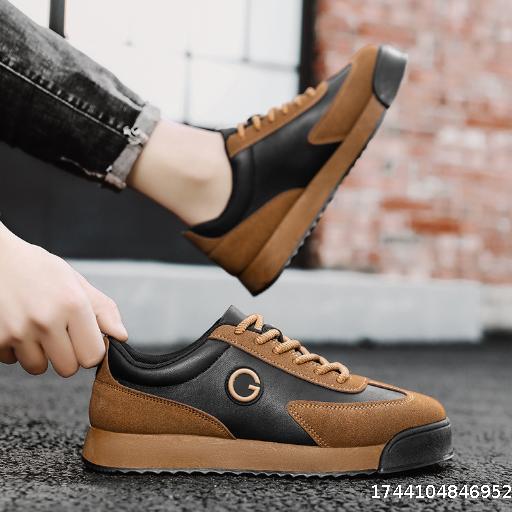 Large size Agan men's shoes 2024 new spring casual flat shoes teenagers leather waterproof thick bottom heightening