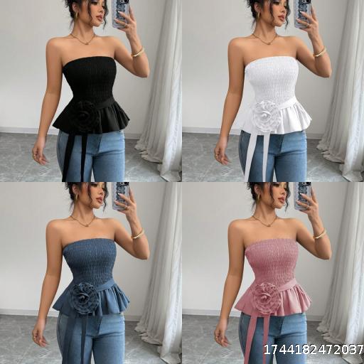 New solid color strapless French unique and beautiful mini top