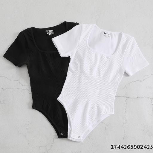 Yoga short sleeved loose neck thong jumpsuit, waist cinching, tight fitting, hip lifting and body shaping suit