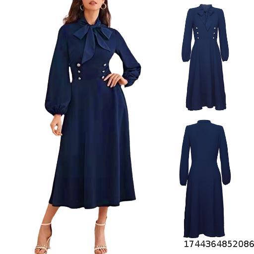 Women's New 2025 Spring and Autumn Dress Style High end Hepburn Style Retro Long Skirt Clothing