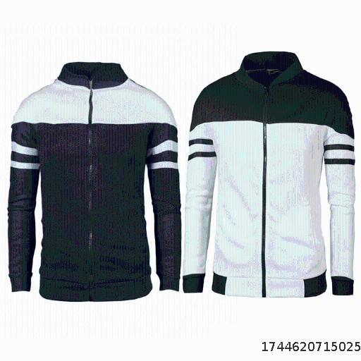 Men's Casual Jacket Webbing Design Fashion Colour Block Fleece Sweatshirt