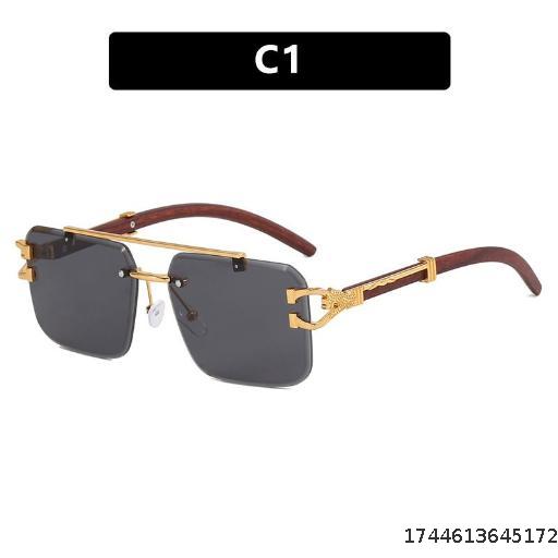 Sunglasses European and American Double Beam Cheetah Decorative Sunglasses Fashion and Personalized Frameless Cutting Square Sunscreen Sunglasses