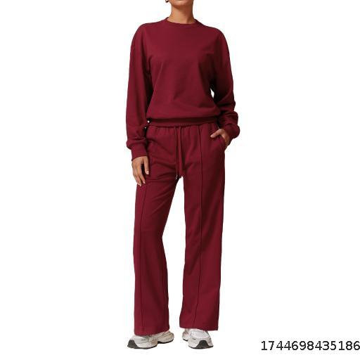 Casual Sports Sweatshirt Set Women High Waisted Wide Leg Slim Long Sleeve Set