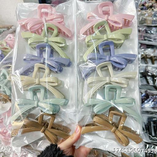 New Ribbon Bow Grip Clip Large Korean Version Sweet and Stylish French Hairpin Color Shark Clip Hairpin
