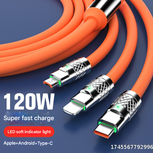 Data Cable 3-in-1 Charging Cable 1-to-3 120W Super Fast Charging Geek Cable Suitable for TYPE-C