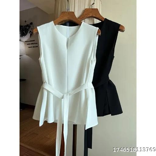 Sleeveless Shirt Women's French White Top Shirt